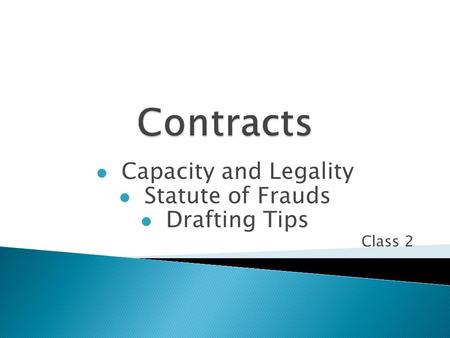 Capacity and Legality Statute of Frauds Drafting Tips Class 2.