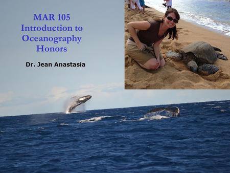 1 MAR 105 Introduction to Oceanography Honors Dr. Jean Anastasia.