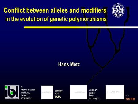 Conflict between alleles and modifiers in the evolution of genetic polymorphisms (formerly ADN ) IIASA Hans Metz VEOLIA- Ecole Poly- technique & Mathematical.