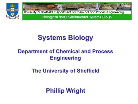 Systems Biology Department of Chemical and Process Engineering The University of Sheffield Phillip Wright.