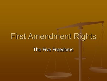 1 First Amendment Rights The Five Freedoms. 2 Forty-Five Important Words The First Amendment Congress shall make no law respecting an establishment of.