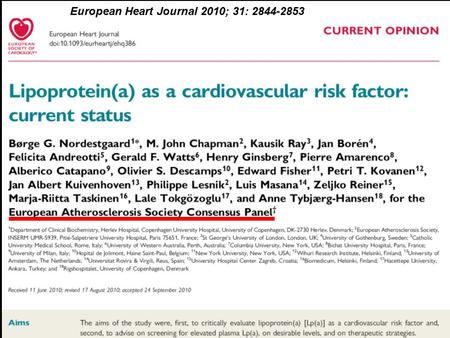 European Heart Journal 2010; 31: