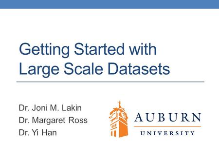 Getting Started with Large Scale Datasets Dr. Joni M. Lakin Dr. Margaret Ross Dr. Yi Han.