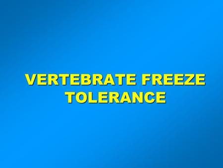 VERTEBRATE FREEZE TOLERANCE. ADAPTATIONS TO COLD Below 0°C Freeze FreezeAvoidanceFreezeTolerance Hibernation Invertebrates Some reptiles & amphibians.
