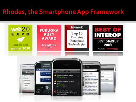 Rhodes, the Smartphone App Framework. Background  Smartphone sales are exploding  Six major smartphone operating systems: iPhone, BlackBerry, Windows.