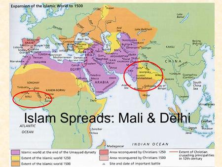 Islam Spreads: Mali & Delhi. Background for Mali Indigenous African dynasty earlier adopted Islam through peaceful influence of Muslim merchants & scholars.