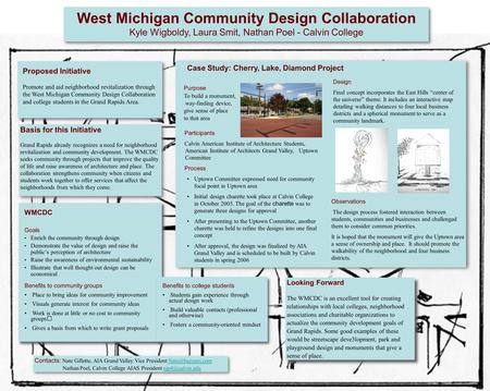 West Michigan Community Design Collaboration Kyle Wigboldy, Laura Smit, Nathan Poel - Calvin College Proposed Initiative Promote and aid neighborhood revitalization.