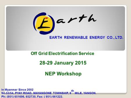 28-29 January 2015 NEP Workshop Off Grid Electrification Service