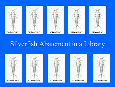 Silverfish Abatement in a Library. Silverfish & the Affected Library A History Sightings Search Conclusions Drawn.