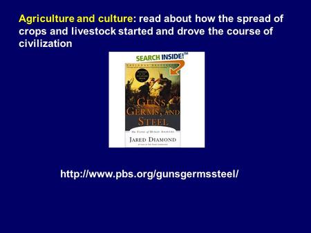 Agriculture and culture: read about how the spread of crops and livestock started and drove the course of civilization.