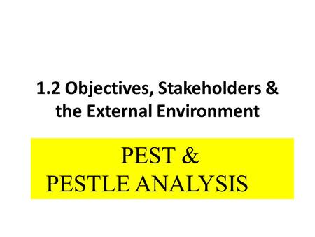 1.2 Objectives, Stakeholders & the External Environment ibii PEST & PESTLE ANALYSIS.