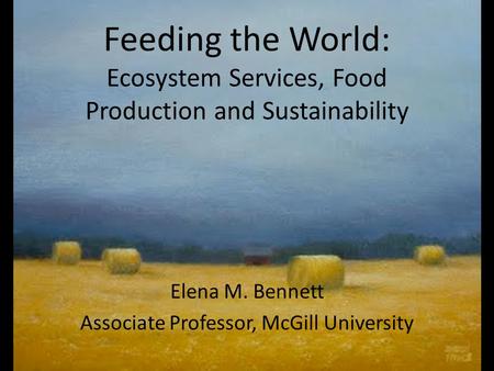 Feeding the World: Ecosystem Services, Food Production and Sustainability Elena M. Bennett Associate Professor, McGill University.