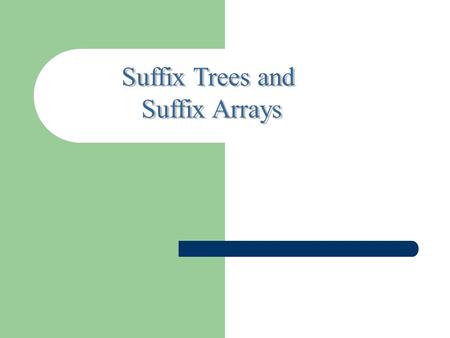OUTLINE Suffix trees Suffix arrays Suffix trees Indexing techniques are used to locate highest – scoring alignments. One method of indexing uses the.