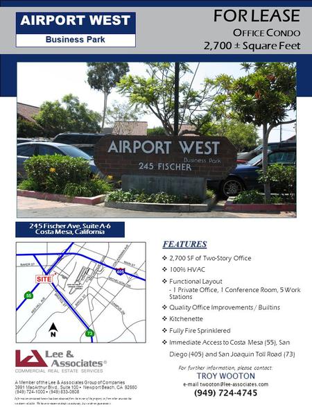  2,700 SF of Two-Story Office  100% HVAC  Functional Layout - 1 Private Office, 1 Conference Room, 5 Work Stations  Quality Office Improvements / Builtins.