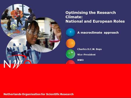 Netherlands Organisation for Scientific Research Optimising the Research Climate: National and European Roles A macroclimate approach Charles H.C.M. Buys.