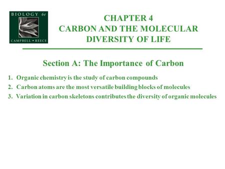 CHAPTER 4 CARBON AND THE MOLECULAR DIVERSITY OF LIFE