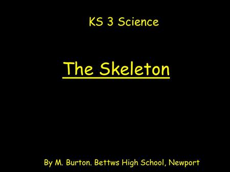 The Skeleton By M. Burton. Bettws High School, Newport KS 3 Science.