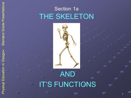 1 Physical Education in Glasgow Standard Grade Presentations THE SKELETON IT’S FUNCTIONS AND Section 1a.