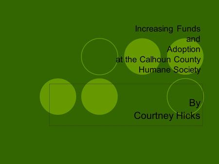 Increasing Funds and Adoption at the Calhoun County Humane Society By Courtney Hicks.