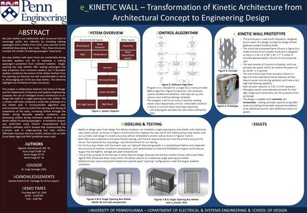 E_KINETIC WALL – Transformation of Kinetic Architecture from Architectural Concept to Engineering Design ABSTRACT Bus stop shelters are traditionally static.