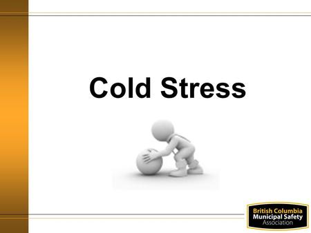 Cold Stress. Training Objectives By the end of the session you will: Know what cold stress is Understand the WorkSafeBC Regulations Understand the risks.