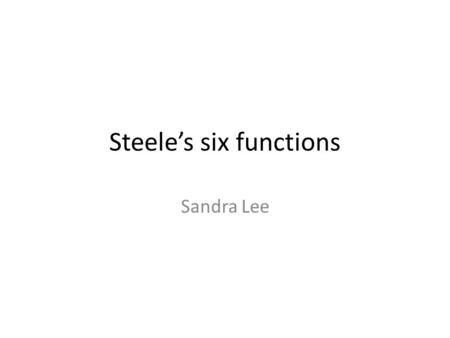 Steele’s six functions Sandra Lee. Security and Shelter During a fire drill, students exit through the back exit located in the far right corner of the.