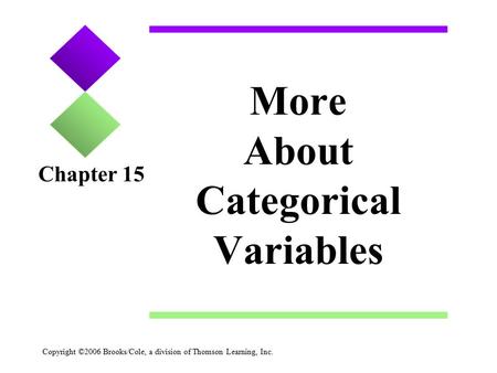 Copyright ©2006 Brooks/Cole, a division of Thomson Learning, Inc. More About Categorical Variables Chapter 15.