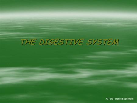 THE DIGESTIVE SYSTEM © PDST Home Economics.  Without food, water and oxygen, human beings could not survive.  The digestive system is a set of organs.