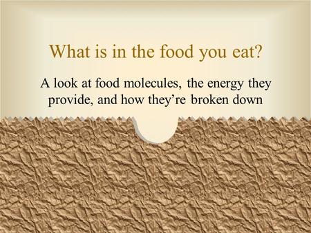 What is in the food you eat? A look at food molecules, the energy they provide, and how they’re broken down.