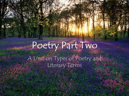 Poetry Part Two A Unit on Types of Poetry and Literary Terms.