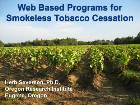 Web Based Programs for Smokeless Tobacco Cessation Herb Severson, Ph.D. Oregon Research Institute Eugene, Oregon.
