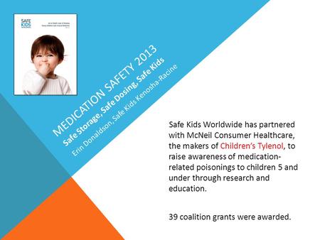 Safe Kids Worldwide has partnered with McNeil Consumer Healthcare, the makers of Children’s Tylenol, to raise awareness of medication- related poisonings.