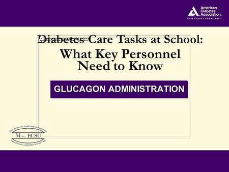 Diabetes Care Tasks at School: What Key Personnel Need to Know Diabetes Care Tasks at School: What Key Personnel Need to Know GLUCAGON ADMINISTRATION.