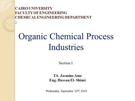 Organic Chemical Process Industries