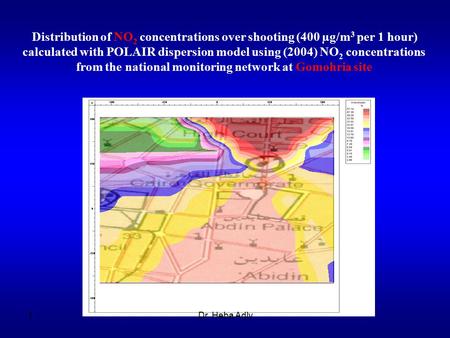 Distribution of NO 2 concentrations over shooting (400 µg/m 3 per 1 hour) calculated with POLAIR dispersion model using (2004) NO 2 concentrations from.
