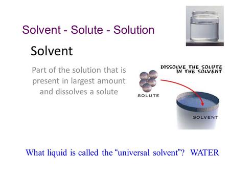 Solvent Solvent - Solute - Solution