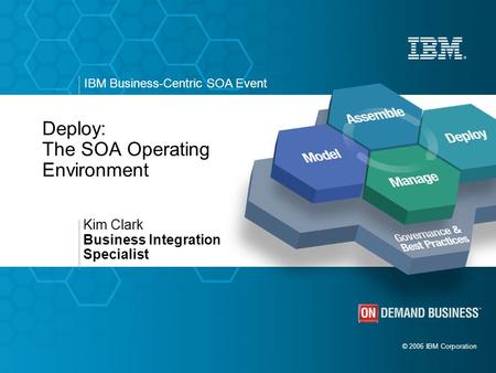 © 2006 IBM Corporation IBM Business-Centric SOA Event Deploy: The SOA Operating Environment Kim Clark Business Integration Specialist.