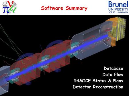 Software Summary Database Data Flow G4MICE Status & Plans Detector Reconstruction 1M.Ellis - CM24 - 3rd June 2009.