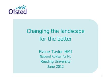 1 Changing the landscape for the better Elaine Taylor HMI National Adviser for ML Reading University June 2012.
