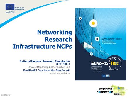 1 23/05/2015 Networking Research Infrastructure NCPs National Hellenic Research Foundation (EKT/NHRF) Project Monitoring & Coordination Unit EuroRIs-NET.
