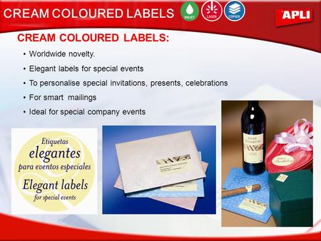 CREAM COLOURED LABELS: Worldwide novelty. Elegant labels for special events To personalise special invitations, presents, celebrations For smart mailings.