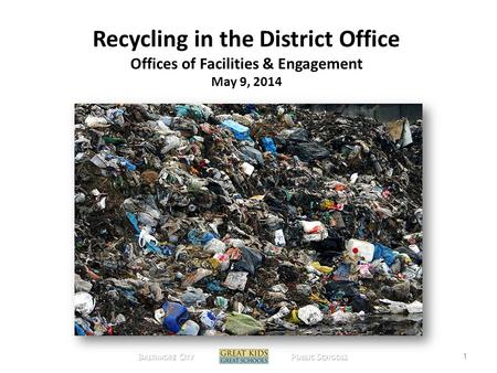 B ALTIMORE C ITY P UBLIC S CHOOLS 1 Recycling in the District Office Offices of Facilities & Engagement May 9, 2014.