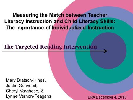 The Targeted Reading Intervention Measuring the Match between Teacher Literacy Instruction and Child Literacy Skills: The Importance of Individualized.