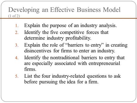Developing an Effective Business Model (1 of 2)
