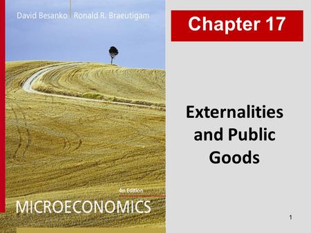 1 Externalities and Public Goods Chapter 17. 2 Chapter Seventeen Overview 1.Motivation 2.Inefficiency of Competition with Externalities 3.Allocation Property.