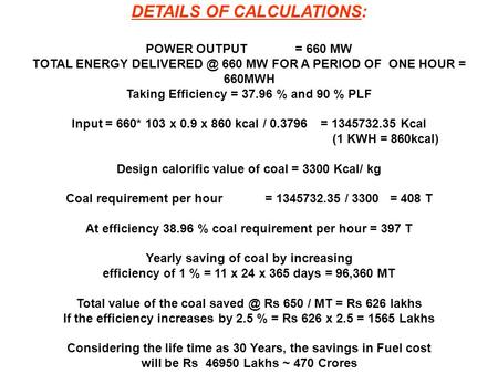 DETAILS OF CALCULATIONS: