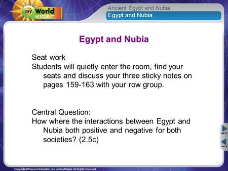 Egypt and Nubia Seat work