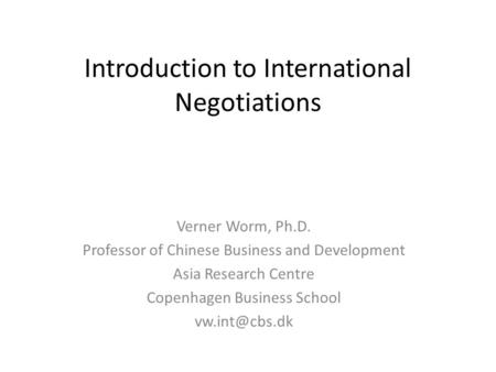 Introduction to International Negotiations