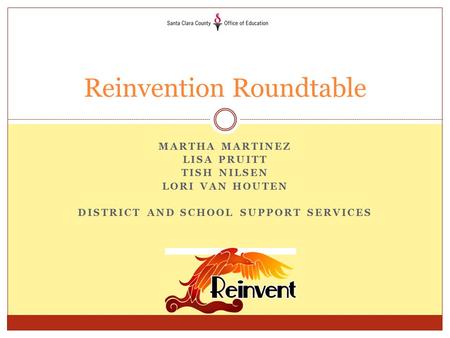 MARTHA MARTINEZ LISA PRUITT TISH NILSEN LORI VAN HOUTEN DISTRICT AND SCHOOL SUPPORT SERVICES Reinvention Roundtable.