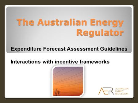 The Australian Energy Regulator Expenditure Forecast Assessment Guidelines Interactions with incentive frameworks.